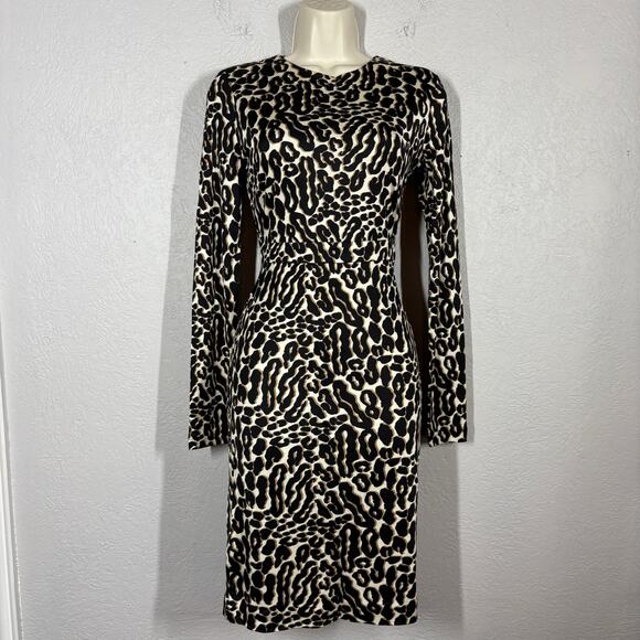 Tory Burch Cheetah Print Bodycon Dress Animal Party Date Event Black Tan - XS - Picture 6 of 9